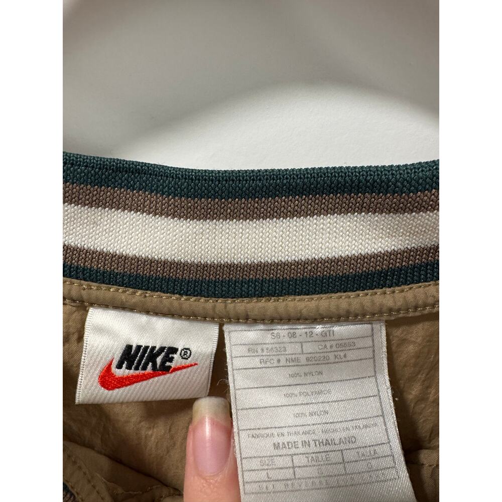 VTG Nike 1/4 Snap Pullover Windbreaker Mens L Khaki Green Big Swoosh 90s Y2K - Picture 6 of 9